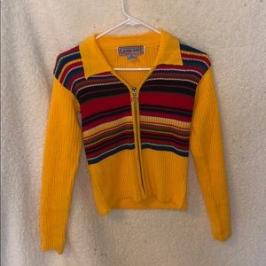 Amilano * VINTAGE* yellow & color striped zip up